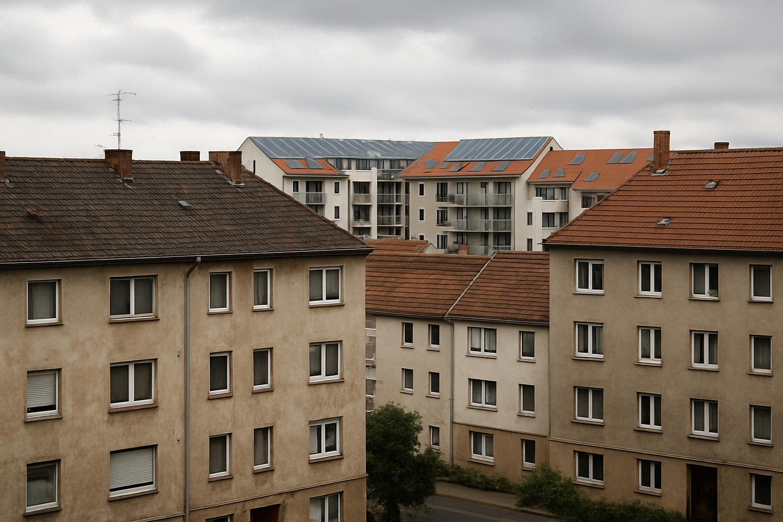 Wohlhabendes Wohnviertel und einfache Mietshäuser als Kontrast sozialer Ungleichheit.