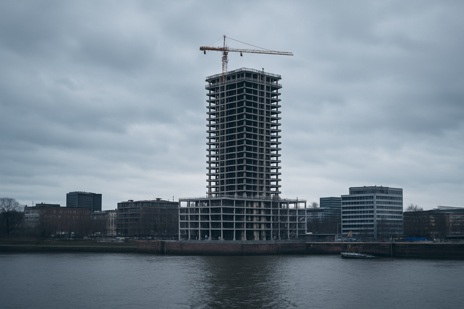 Der unfertige Elbtower an den Hamburger Elbbrücken.