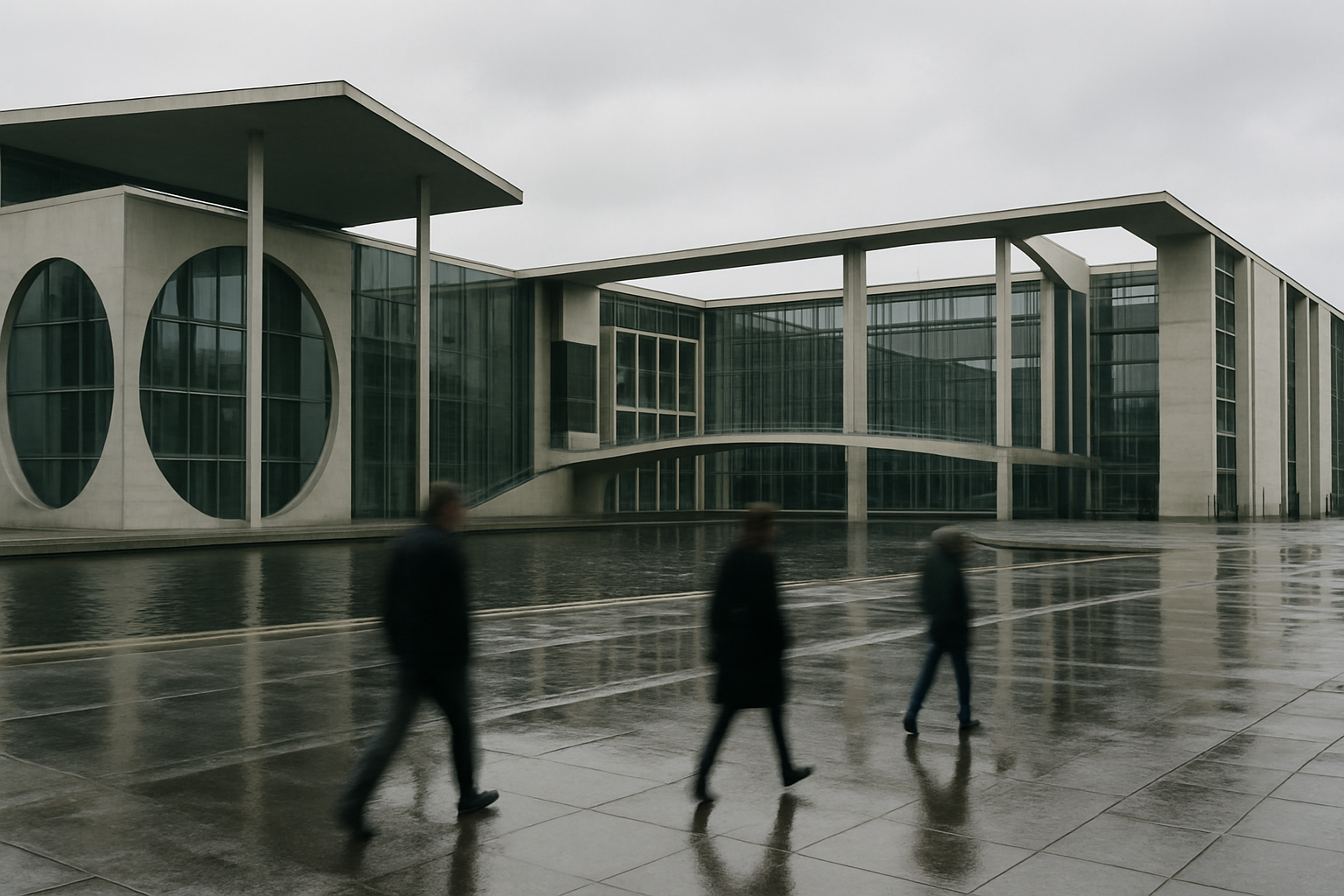Das Berliner Regierungsviertel an einem grauen Tag während politischer Beratungen.