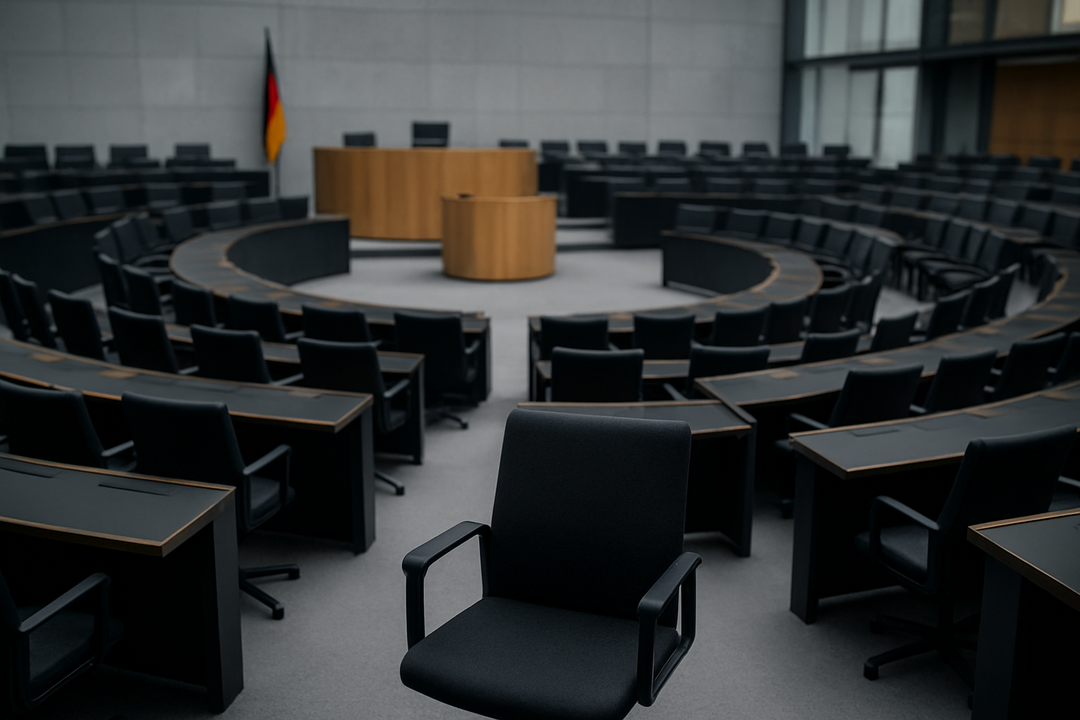 Leerer Landtagssaal in Sachsen-Anhalt als Symbol für den politischen Rechtsruck